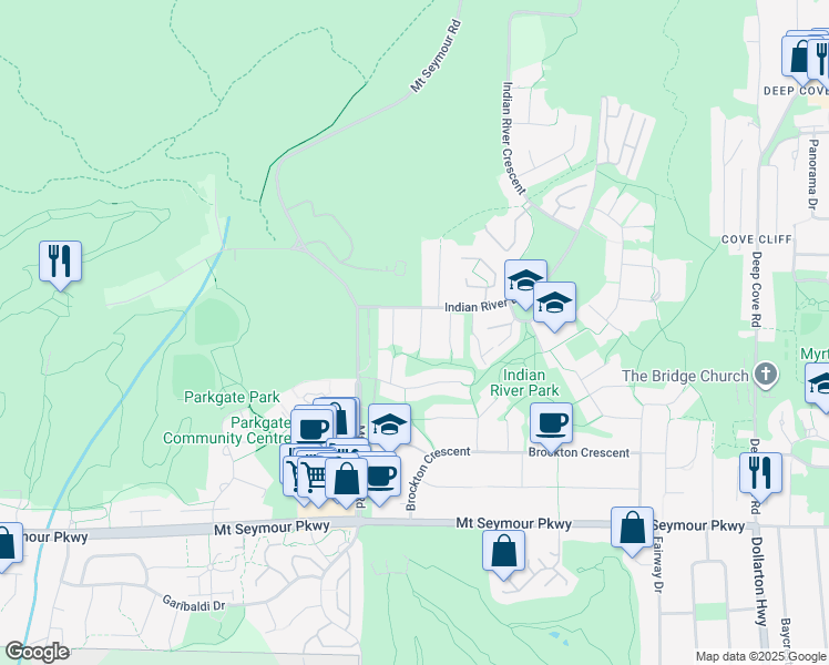 map of restaurants, bars, coffee shops, grocery stores, and more near 1503 Norton Court in North Vancouver