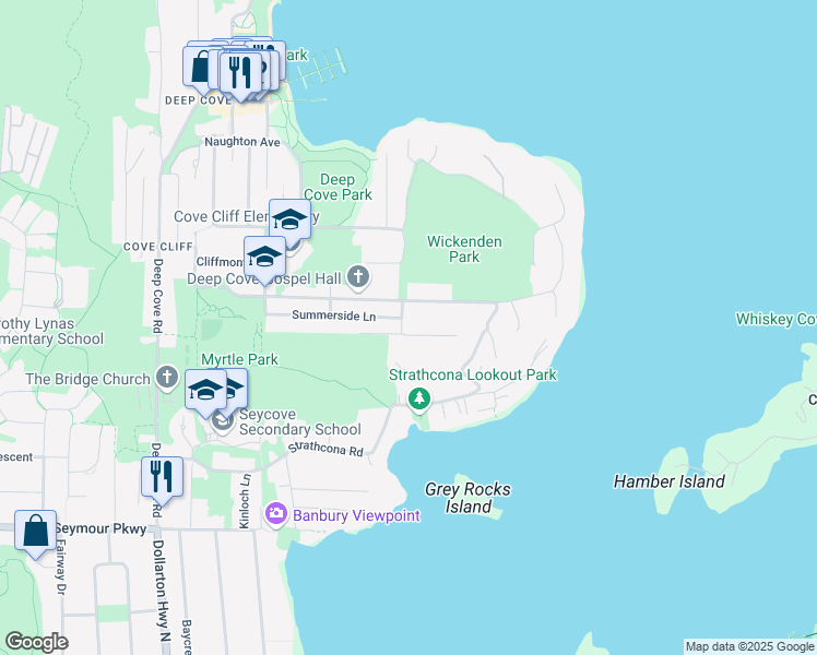 map of restaurants, bars, coffee shops, grocery stores, and more near 4620 Lockehaven Place in North Vancouver