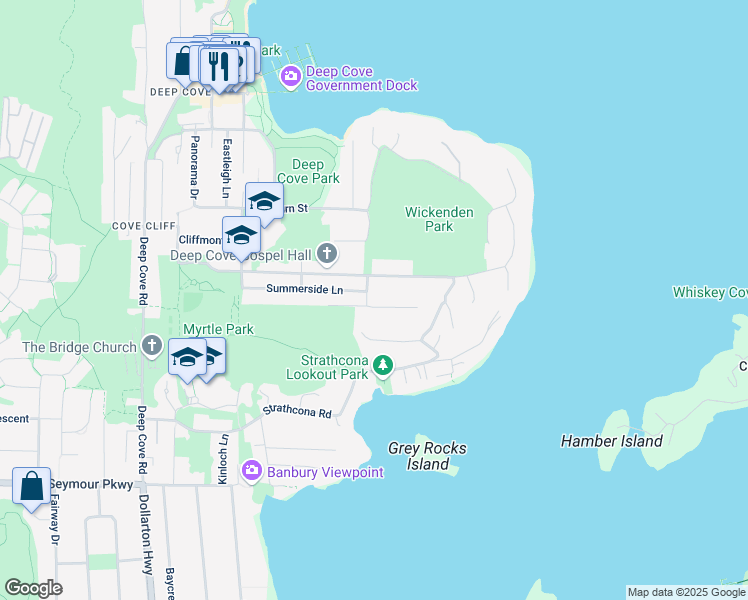 map of restaurants, bars, coffee shops, grocery stores, and more near 4620 Lockehaven Place in North Vancouver