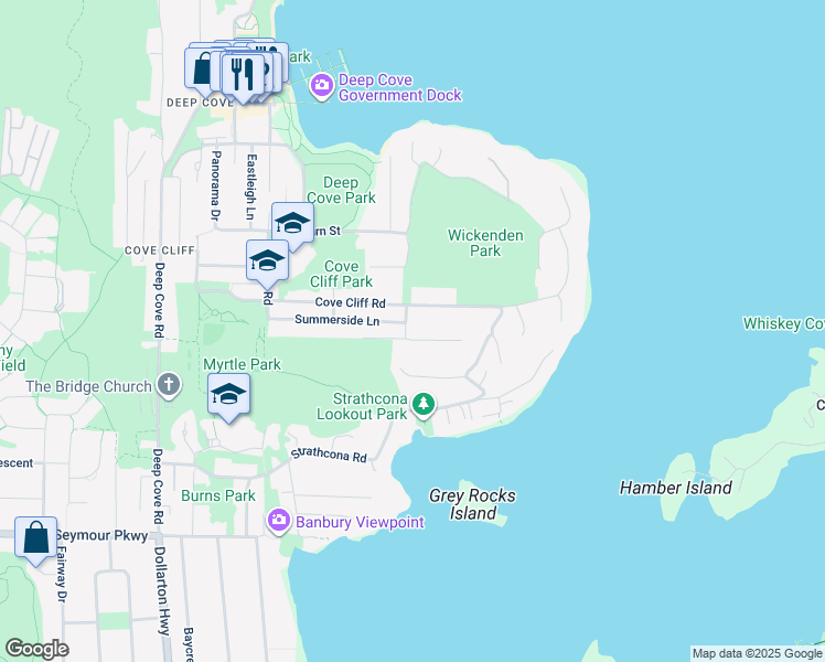 map of restaurants, bars, coffee shops, grocery stores, and more near 4620 Lockehaven Place in North Vancouver