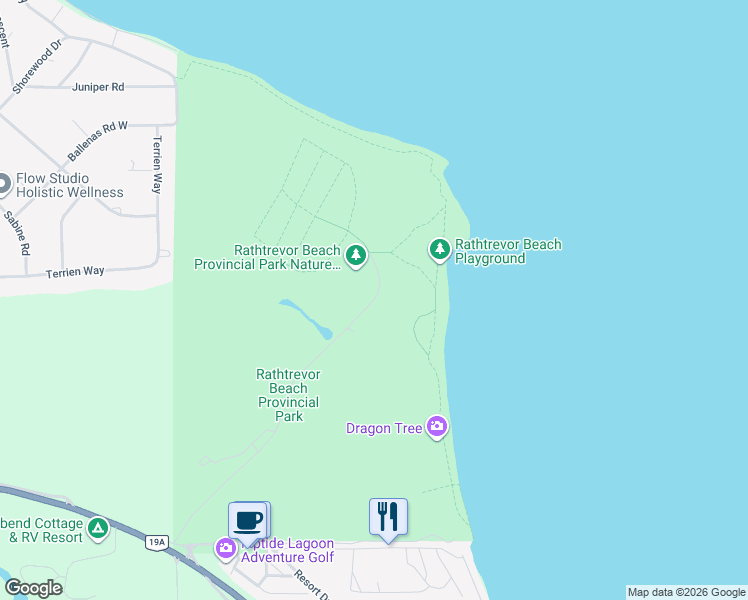 map of restaurants, bars, coffee shops, grocery stores, and more near Rath Road in Parksville