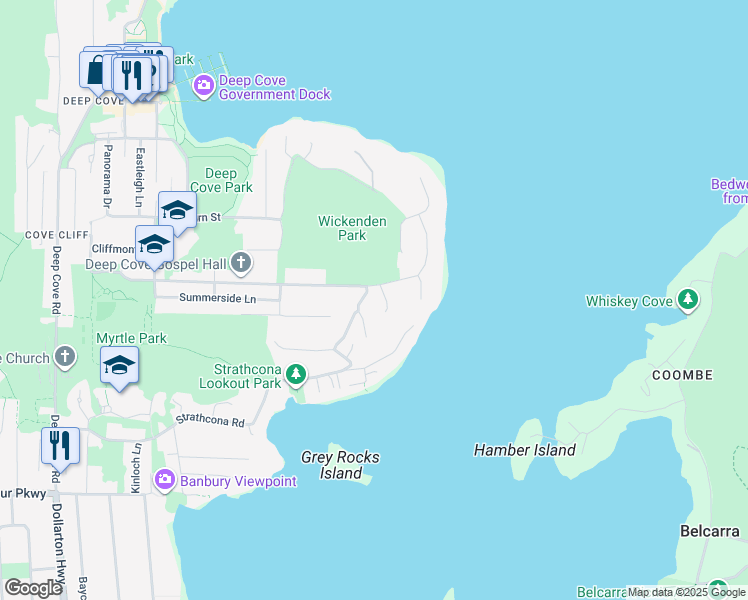 map of restaurants, bars, coffee shops, grocery stores, and more near 1616 Roxbury Road in North Vancouver