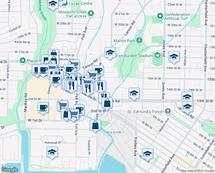 map of restaurants, bars, coffee shops, grocery stores, and more near in North Vancouver