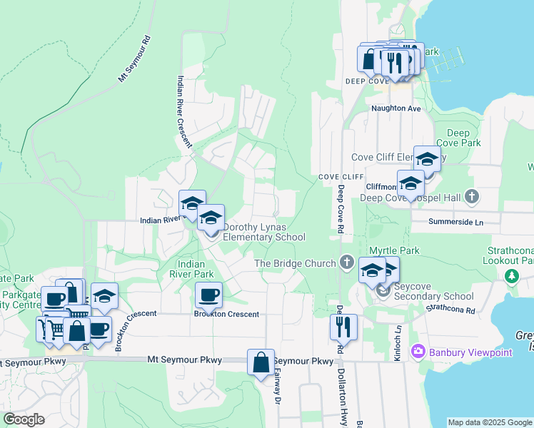 map of restaurants, bars, coffee shops, grocery stores, and more near 1500 Ostler Court in North Vancouver