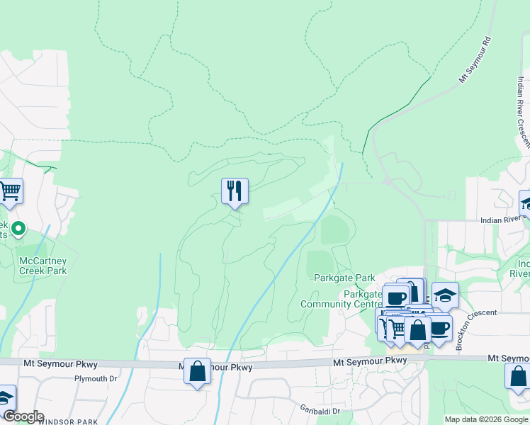 map of restaurants, bars, coffee shops, grocery stores, and more near 3402 Anne Macdonald Way in North Vancouver