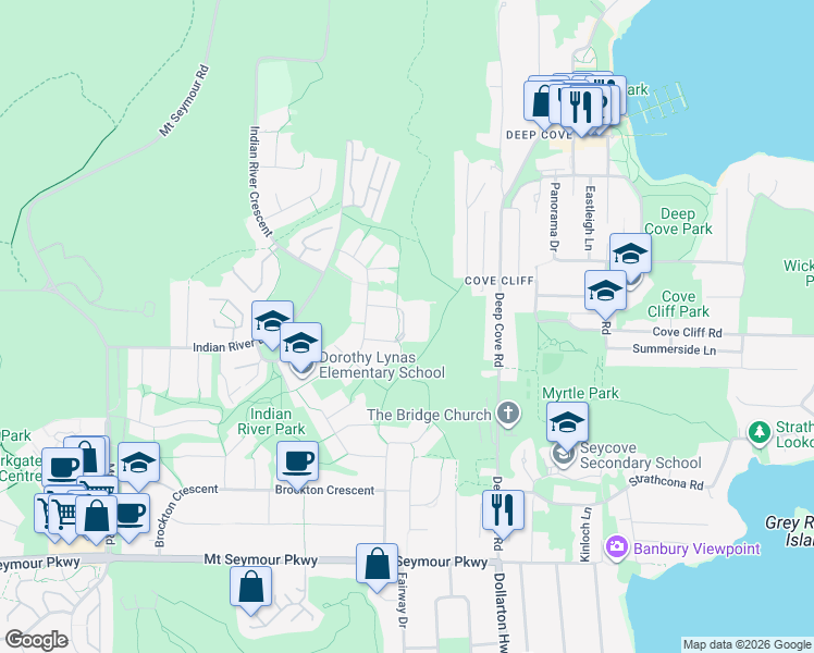 map of restaurants, bars, coffee shops, grocery stores, and more near 1500 Ostler Court in North Vancouver