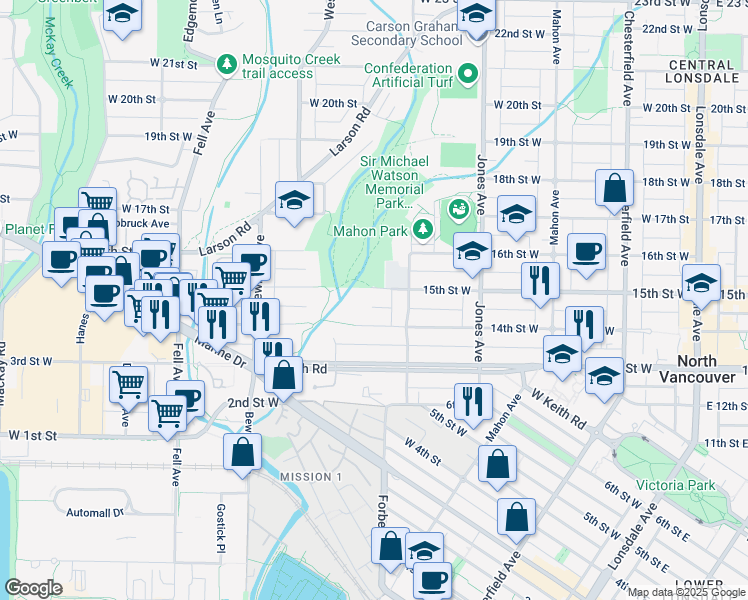 map of restaurants, bars, coffee shops, grocery stores, and more near in Vancouver
