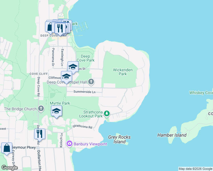 map of restaurants, bars, coffee shops, grocery stores, and more near 4622 Cove Cliff Road in North Vancouver
