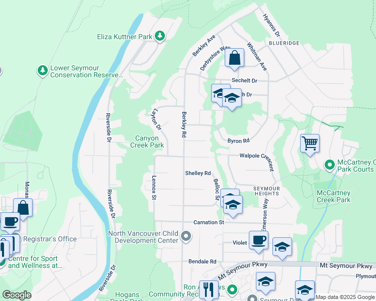 map of restaurants, bars, coffee shops, grocery stores, and more near 1638 Berkley Road in North Vancouver