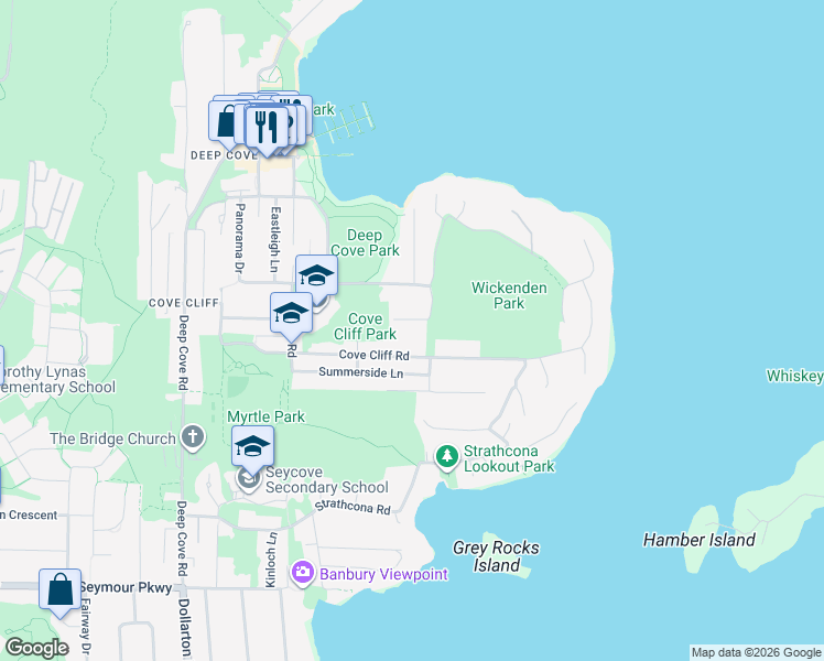 map of restaurants, bars, coffee shops, grocery stores, and more near 4575 Cliffmont Road in North Vancouver