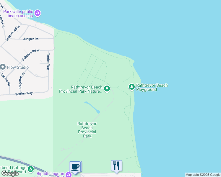 map of restaurants, bars, coffee shops, grocery stores, and more near Rath Road in Parksville