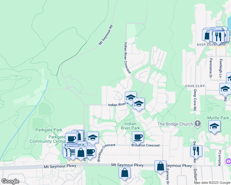 map of restaurants, bars, coffee shops, grocery stores, and more near 3939 Indian River Drive in North Vancouver