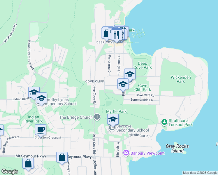 map of restaurants, bars, coffee shops, grocery stores, and more near 4317 Cliffmont Road in North Vancouver