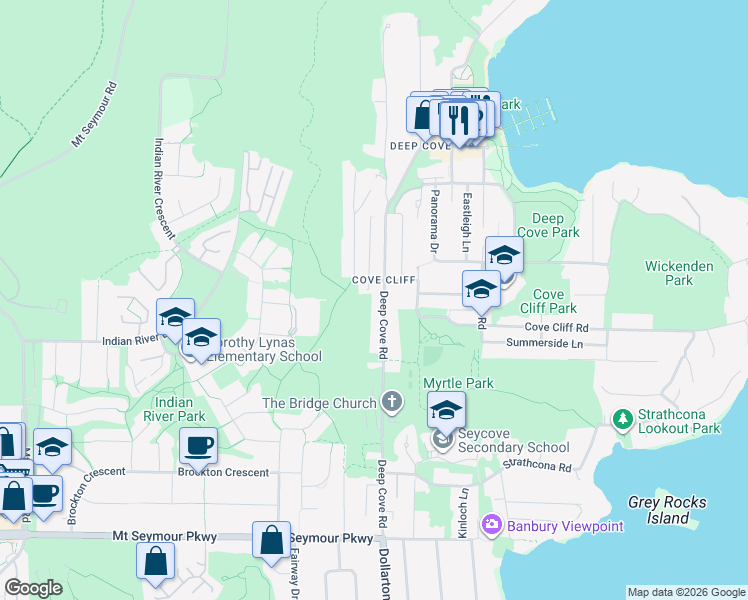 map of restaurants, bars, coffee shops, grocery stores, and more near in Metro Vancouver