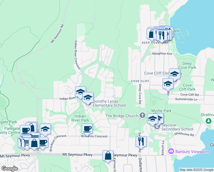 map of restaurants, bars, coffee shops, grocery stores, and more near 4008 Deane Place in North Vancouver