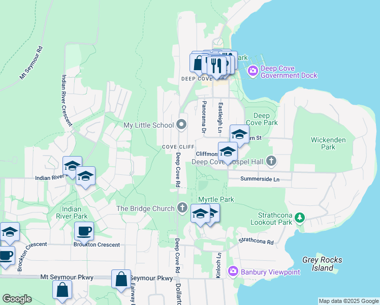 map of restaurants, bars, coffee shops, grocery stores, and more near 1777 Caledonia Avenue in North Vancouver