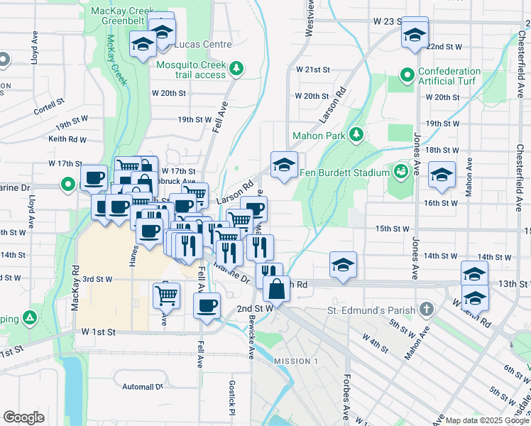 map of restaurants, bars, coffee shops, grocery stores, and more near in North Vancouver