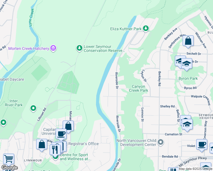 map of restaurants, bars, coffee shops, grocery stores, and more near 1723 Edgewater Lane in North Vancouver