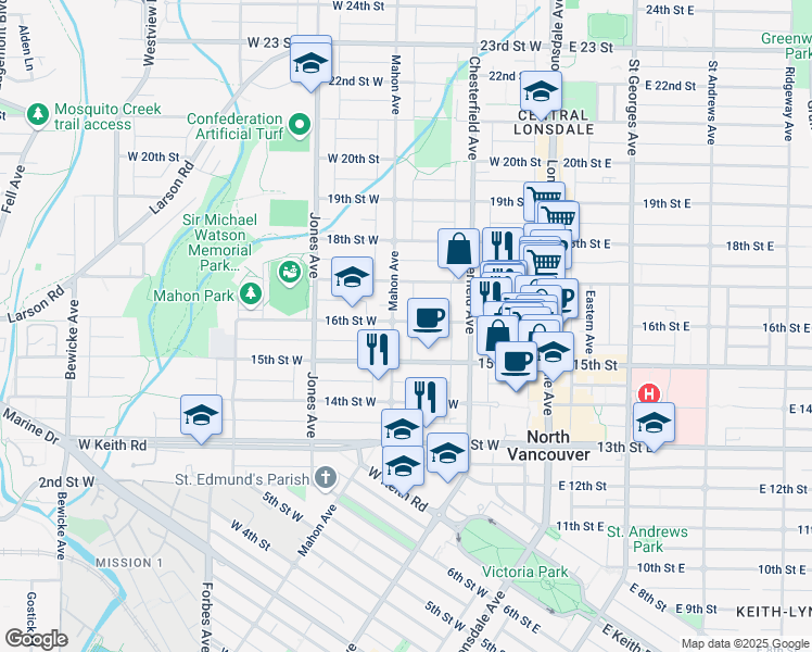 map of restaurants, bars, coffee shops, grocery stores, and more near in Vancouver