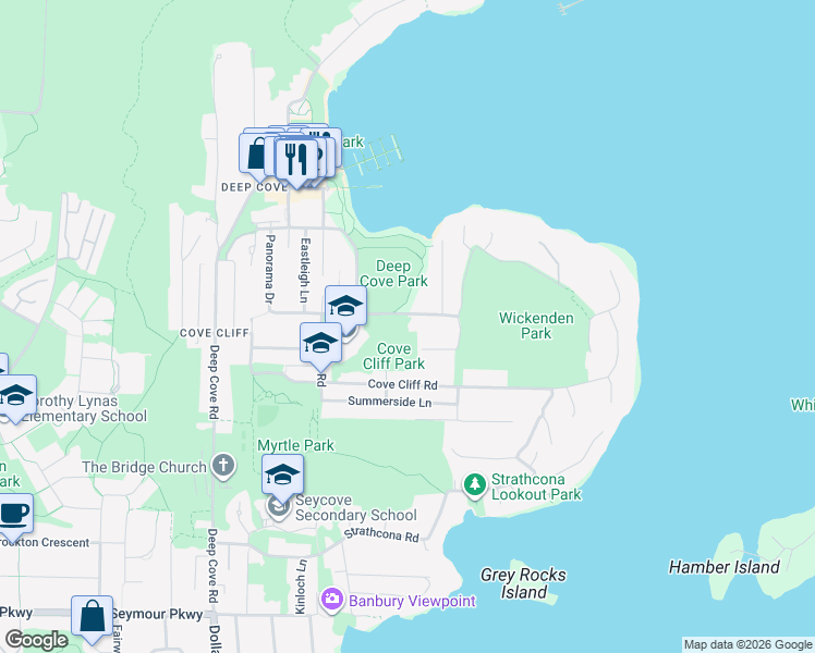 map of restaurants, bars, coffee shops, grocery stores, and more near 4535 Raeburn Street in North Vancouver