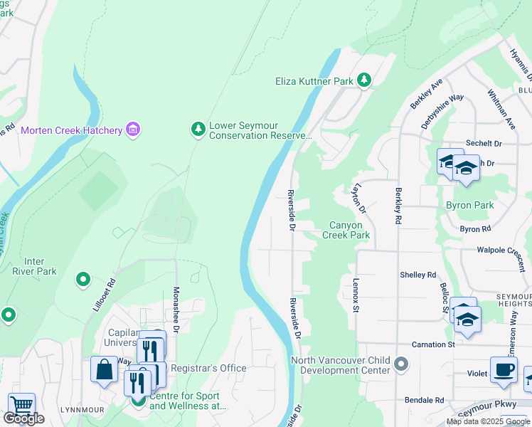map of restaurants, bars, coffee shops, grocery stores, and more near 1755 Edgewater Lane in North Vancouver