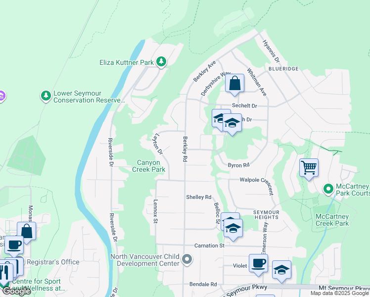 map of restaurants, bars, coffee shops, grocery stores, and more near 1807 Berkley Road in North Vancouver