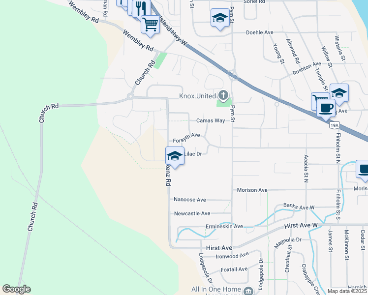 map of restaurants, bars, coffee shops, grocery stores, and more near 787 Lilac Drive in Parksville
