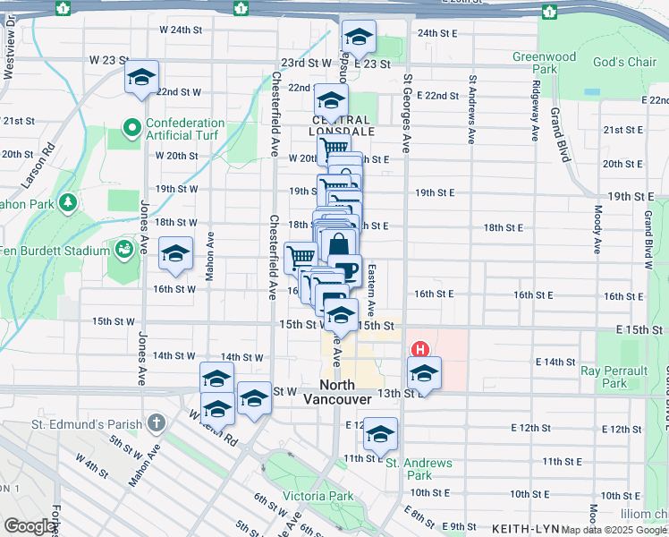 map of restaurants, bars, coffee shops, grocery stores, and more near 1641 Lonsdale Avenue in North Vancouver