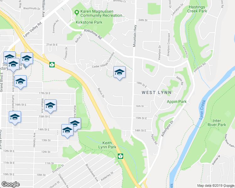 map of restaurants, bars, coffee shops, grocery stores, and more near 1214 Eastview Road in North Vancouver
