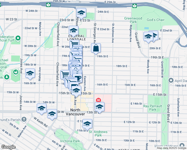 map of restaurants, bars, coffee shops, grocery stores, and more near in Vancouver