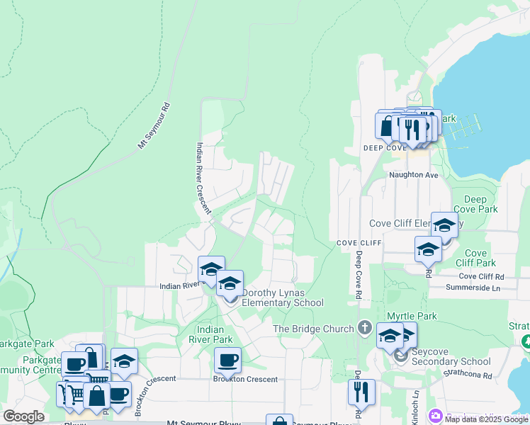 map of restaurants, bars, coffee shops, grocery stores, and more near 1923 Iron Court in North Vancouver