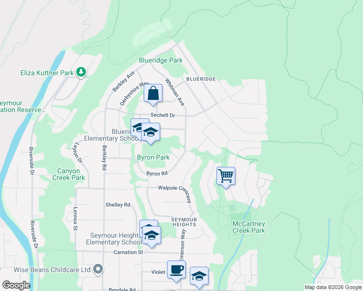 map of restaurants, bars, coffee shops, grocery stores, and more near 2752 Byron Road in North Vancouver
