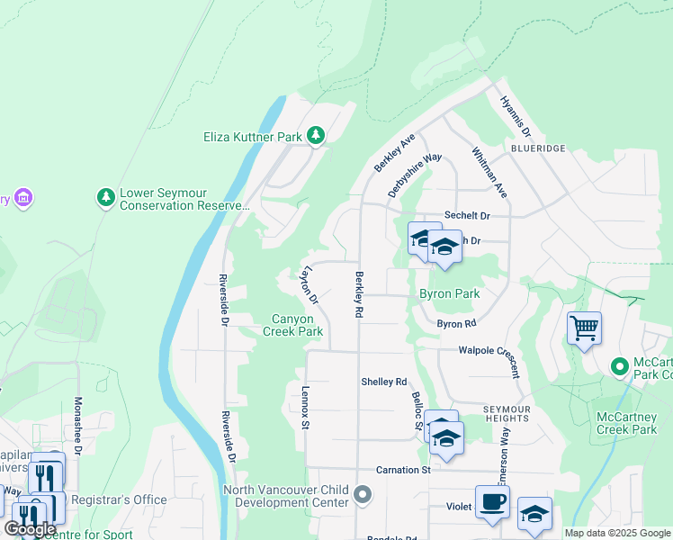 map of restaurants, bars, coffee shops, grocery stores, and more near 1886 Layton Drive in North Vancouver