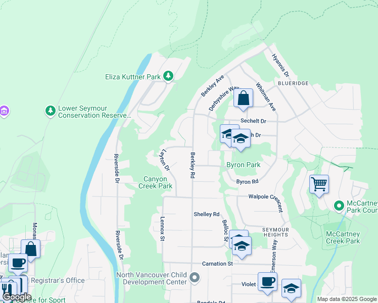 map of restaurants, bars, coffee shops, grocery stores, and more near 1859 Berkley Road in North Vancouver