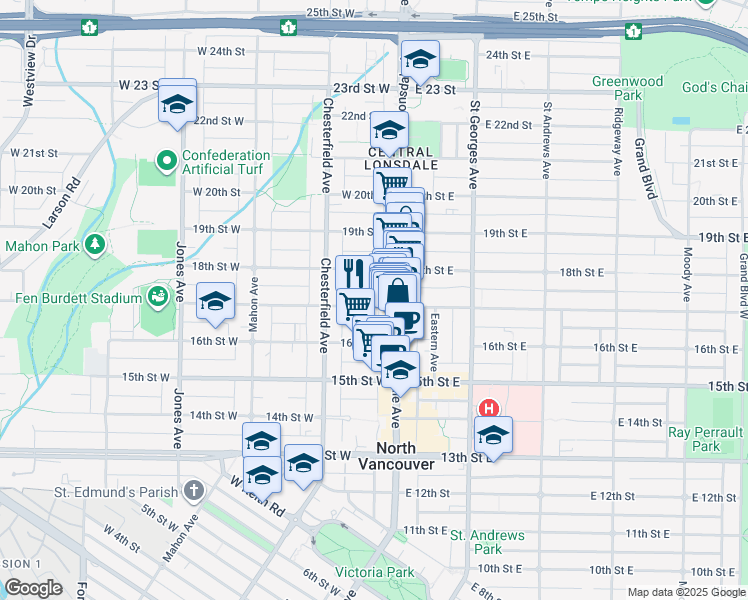map of restaurants, bars, coffee shops, grocery stores, and more near 303 West 17th Avenue in Vancouver