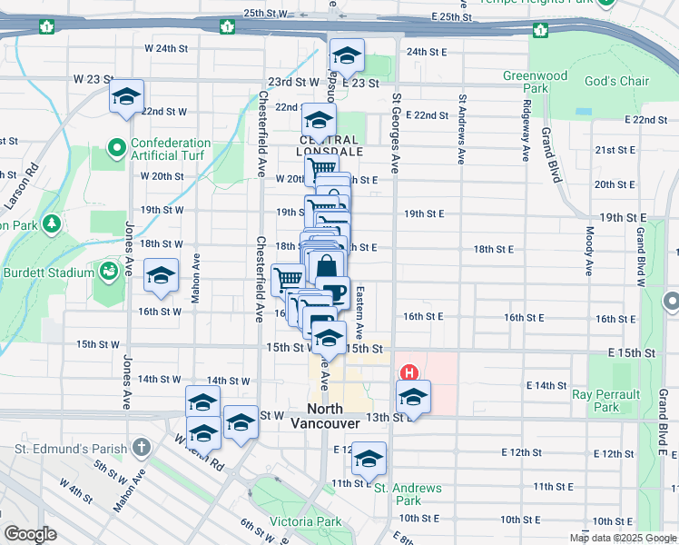 map of restaurants, bars, coffee shops, grocery stores, and more near 1641 Lonsdale Avenue in North Vancouver