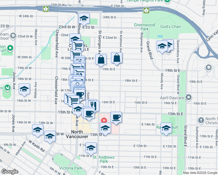 map of restaurants, bars, coffee shops, grocery stores, and more near 232 East 17th Avenue in Vancouver