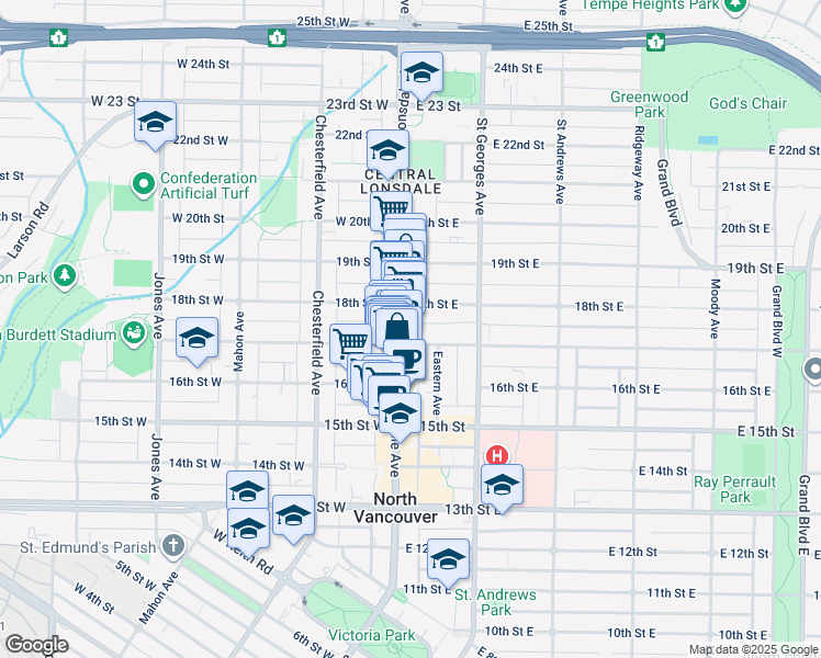map of restaurants, bars, coffee shops, grocery stores, and more near 1641 Lonsdale Avenue in North Vancouver