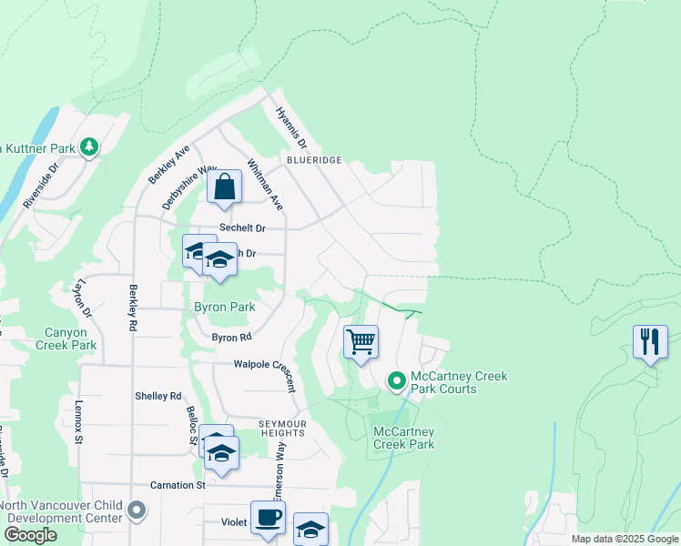 map of restaurants, bars, coffee shops, grocery stores, and more near 1976 Dunrobin Crescent in North Vancouver