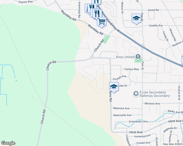 map of restaurants, bars, coffee shops, grocery stores, and more near 486 Ridgefield Drive in Parksville