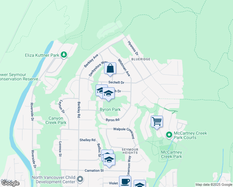 map of restaurants, bars, coffee shops, grocery stores, and more near 2681 Standish Drive in North Vancouver
