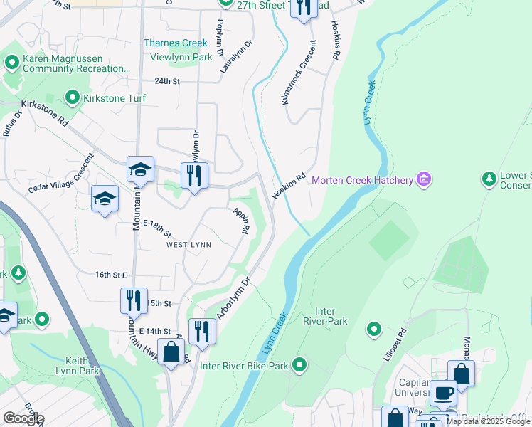 map of restaurants, bars, coffee shops, grocery stores, and more near 1835 Arborlynn Drive in North Vancouver