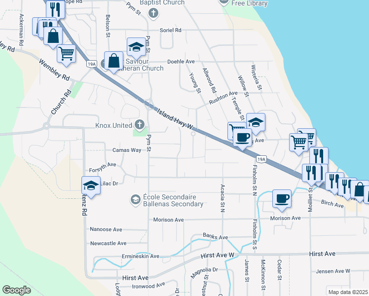 map of restaurants, bars, coffee shops, grocery stores, and more near 635 Blenkin Avenue in Parksville