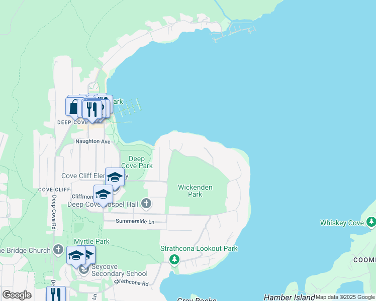 map of restaurants, bars, coffee shops, grocery stores, and more near 4682 Eastridge Road in North Vancouver