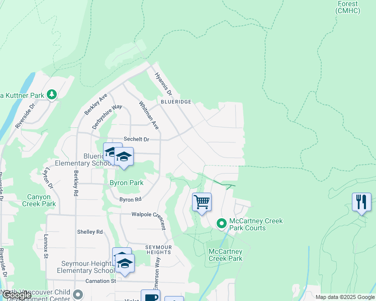 map of restaurants, bars, coffee shops, grocery stores, and more near 2041 Tompkins Crescent in North Vancouver