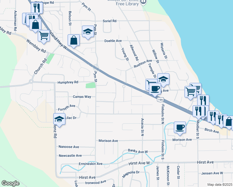map of restaurants, bars, coffee shops, grocery stores, and more near 635 Blenkin Avenue in Parksville