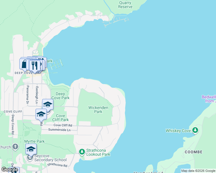 map of restaurants, bars, coffee shops, grocery stores, and more near 4776 Eastridge Road in North Vancouver