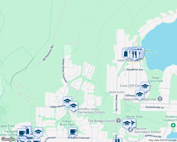 map of restaurants, bars, coffee shops, grocery stores, and more near 4055 Indian River Drive in North Vancouver