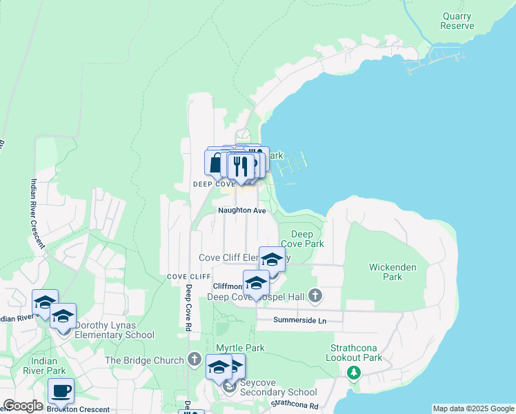 map of restaurants, bars, coffee shops, grocery stores, and more near in North Vancouver