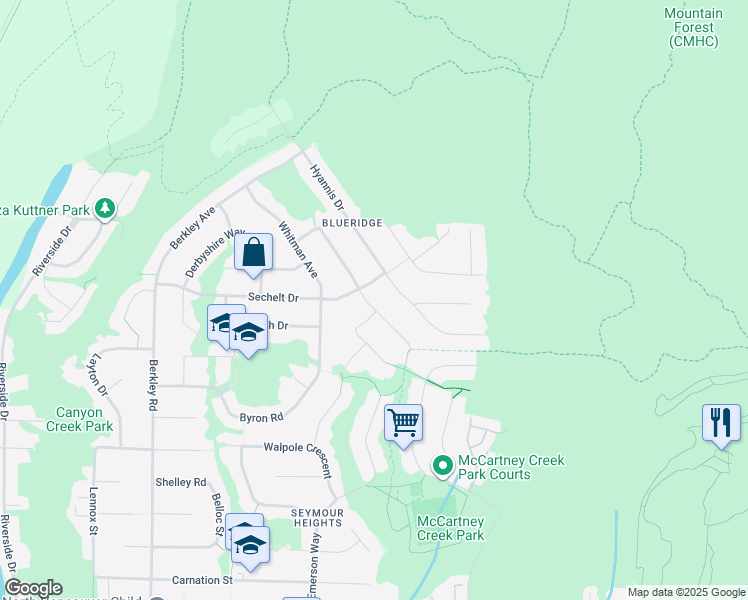 map of restaurants, bars, coffee shops, grocery stores, and more near 2086 Tompkins Crescent in North Vancouver